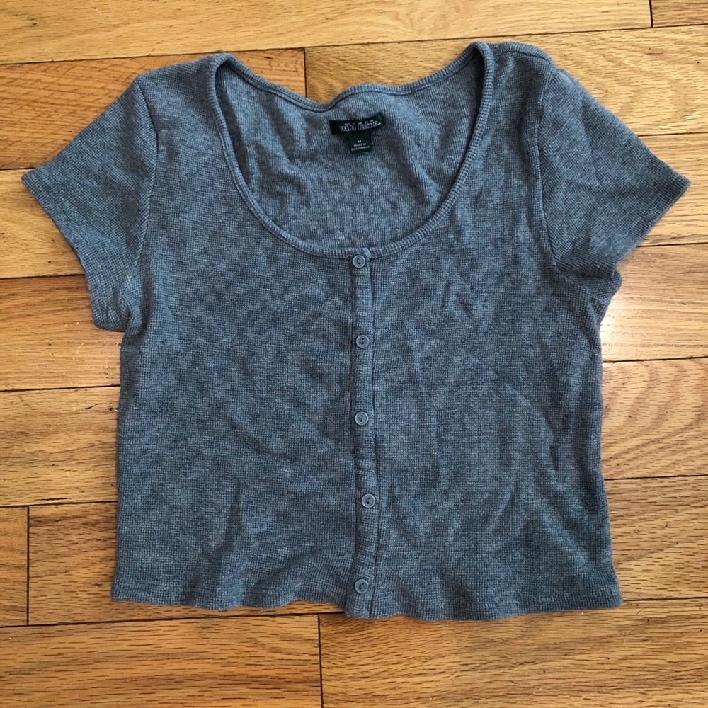 Grey button down crop top